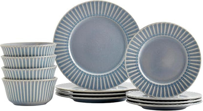 Tabletops Gallery Richmond 12-Piece Reactive Glaze Stoneware Dinnerware Set of - Image 9