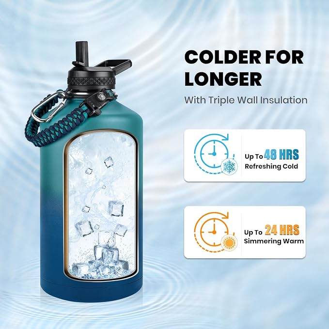 RAYMYLO One Gallon Water Bottle Insulated 128 oz, Stainless Steel | Triple - Image 2