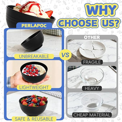 Wheat Straw Small Bowls Set of 6, Unbreakable 10 OZ Mini Dessert Bowls, Snack Bowl for Kitchen, Picnic, Microwave & Dishwasher Safe Bowl Set for Ice Cream, Fruits, Appetizer, Black