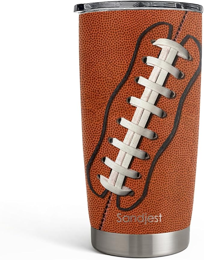 SANDJEST Football Tumbler 20oz Stainless Steel Insulated, Travel Coffee Cup by SANDJEST