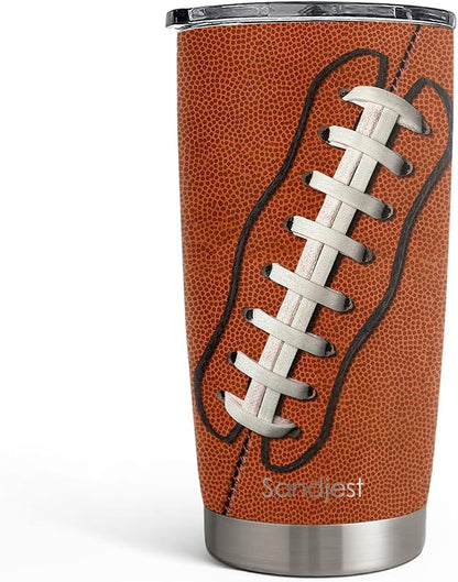SANDJEST Football Tumbler 20oz Stainless Steel Insulated, Travel Coffee Cup by SANDJEST