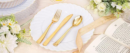 YOUBET 125PCS White and Gold Plastic Plates - Image 9
