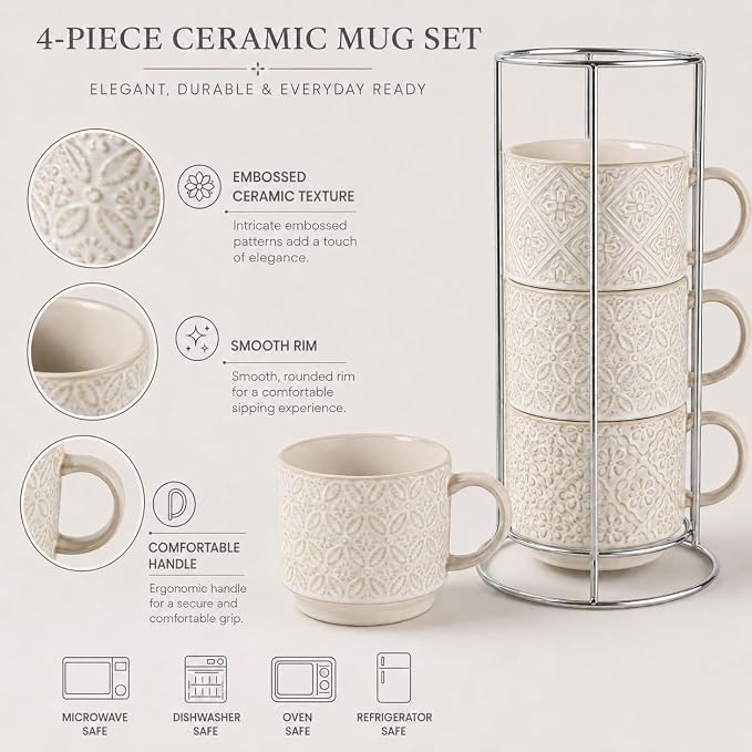 6 Oz Coffee Cups Set of 4, Espresso Cups - Image 4
