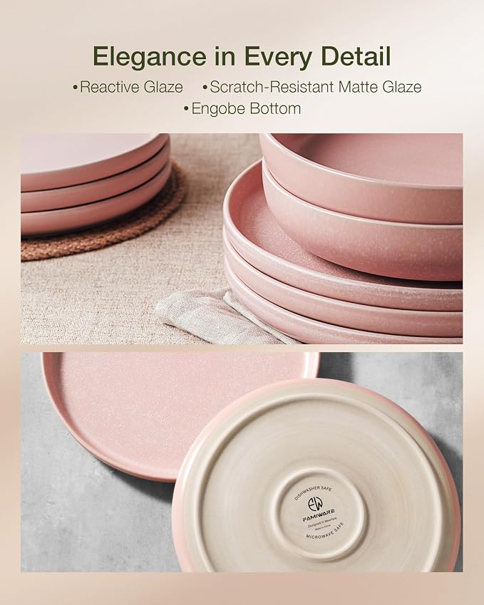 Famiware Milkyway 12-Piece Stoneware Dinnerware Set, Light Pink | Plates and - Image 4