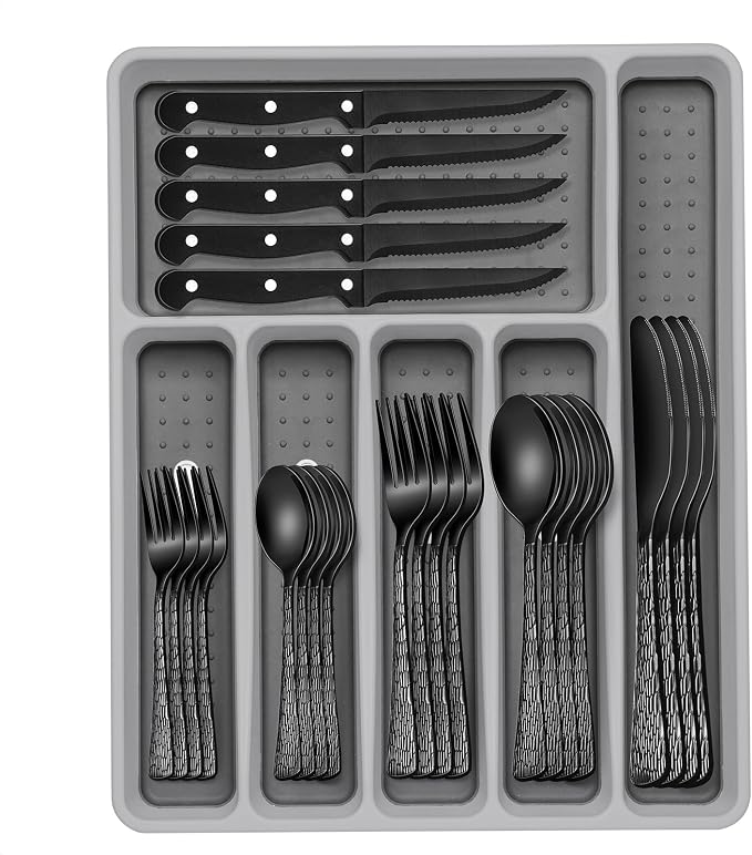 49-Piece Black Silverware Set by EWFEN