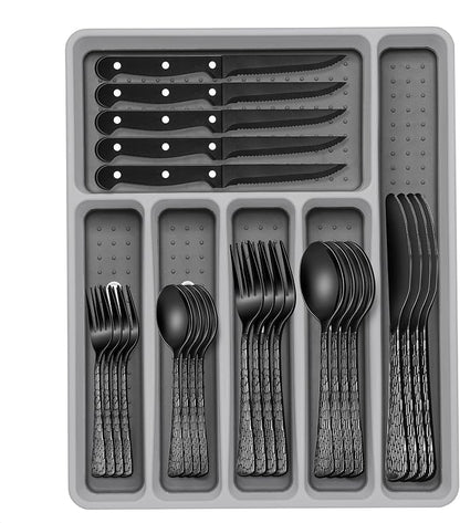 49-Piece Black Silverware Set by EWFEN