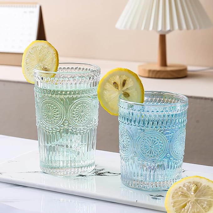 Kingrol Embossed Vintage Drinking Glasses Set of 6, 12 oz Textured Glass - Image 7