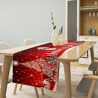 Merry Christmas Table Runner Red Snowflakes, Xmas Ball Ornaments Snow Red Table - Image 2