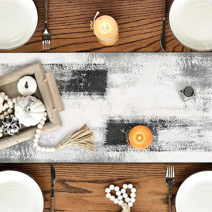 OYIMUA Grey and White Abstract Modern Table Runner, Art Rustic Kitchen Dining - Image 3