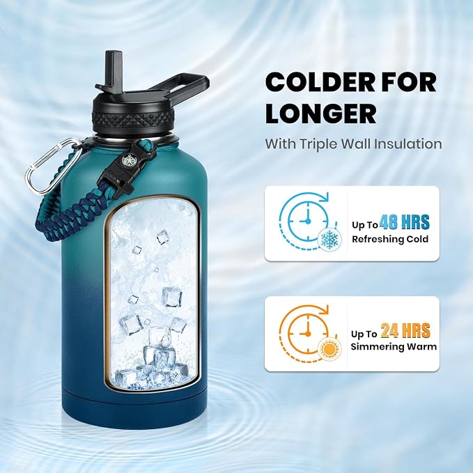 RAYMYLO Insulated Water Bottle 64 oz, Triple Wall Vacuum Stainless Steel | - Image 2