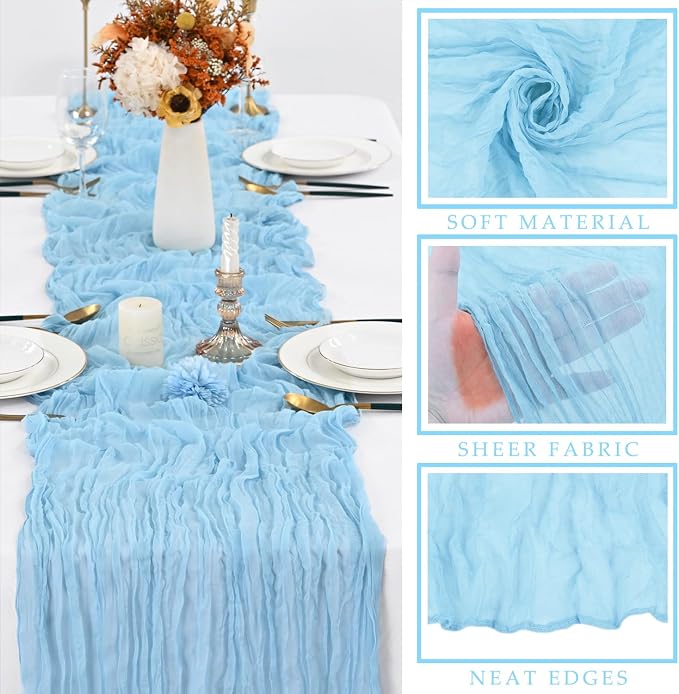 12 Pcs Baby Blue Cheesecloth Table Runner 10FT Runner - Image 2