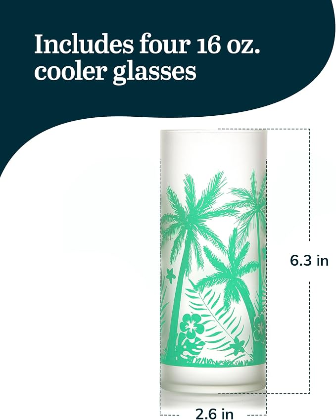 Libbey Vintage Palms Drinking Glasses Set of 4, Retro Palm Tree Design Glass - Image 3