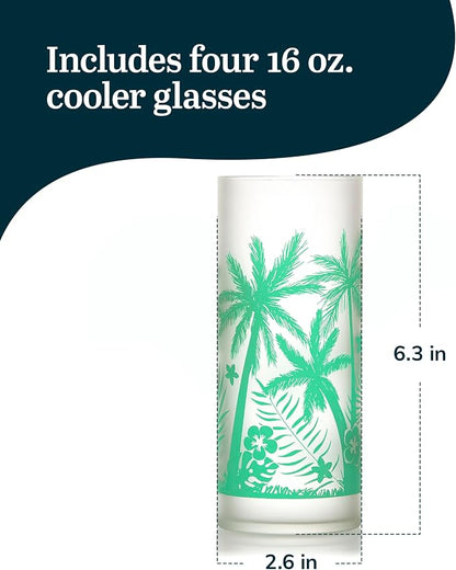 Libbey Vintage Palms Drinking Glasses Set of 4, Retro Palm Tree Design Glass - Image 3