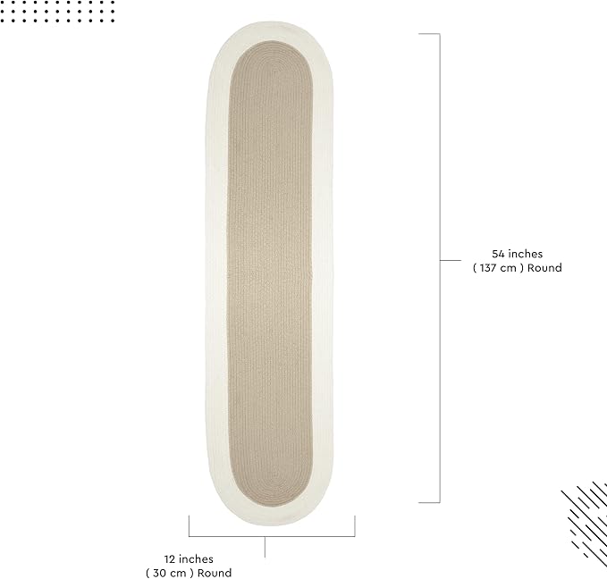 Encasa XO Dining Table Runner, Handmade Ribbed Cotton 12"x54" Beige & Off White - Image 6