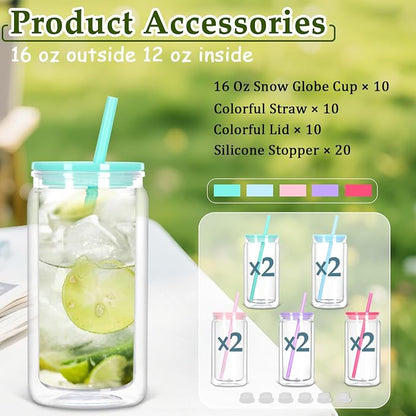 12 Pack 16 Oz Plastic Snow Globe Tumbler, Snowglobe Cups, Colorful | Pre Drilled - Image 6