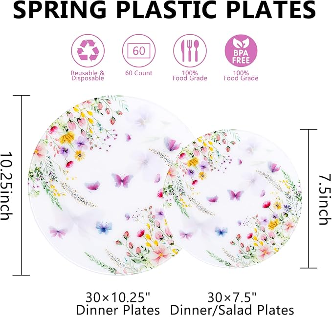 60PCS Wildflower Plates Disposable - Image 2