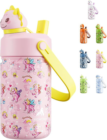 POWCAN 12 oz Kids Water Bottle: 2-in-1 Straw Spout Lid by POWCAN