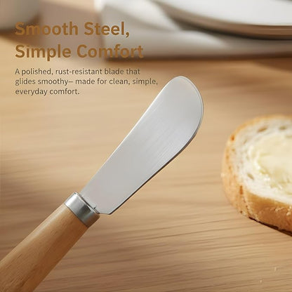 LacusMare Butter Knives Set of 2, Beechwood Handle, Durable Stainless Steel - Image 2