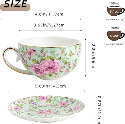 Agyiuns Tea Cup and Saucers, 6.4oz Floral Tea Cups - Image 2