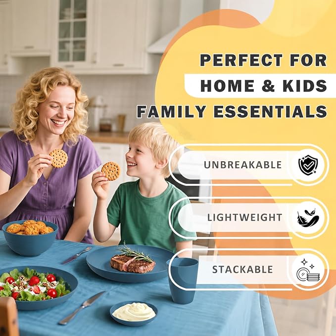 16 PCS Wheat Straw Plates and Bowls Sets, Kids Dishes Dinnerware Sets - Image 8