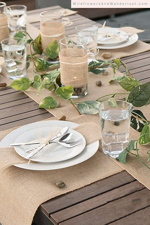 MDS® Pack of 20 Natural Burlap Table Runner, 12 x 108 Inch, Jute Vintage Rustic - Image 8