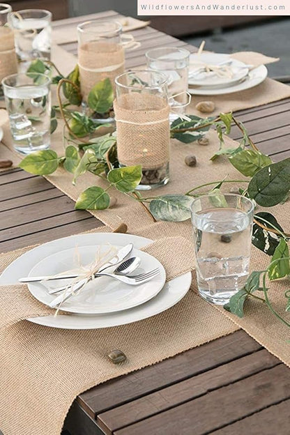 MDS® Pack of 20 Natural Burlap Table Runner, 12 x 108 Inch, Jute Vintage Rustic - Image 8