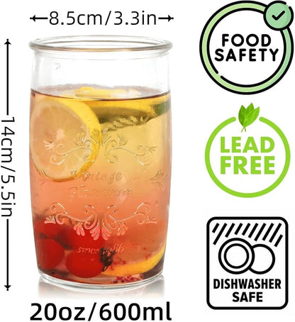 Dingerjar Vintage Drinking Glasses set of 6 Artisan Crafted 20 Oz Premium Clear - Image 2
