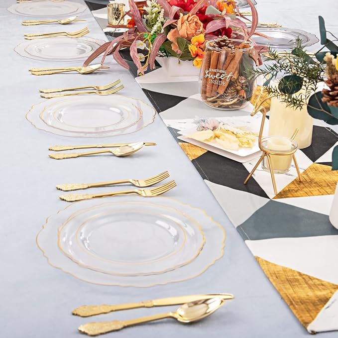 YOUBET 125PCS Clear Gold Plastic Plates - Image 8
