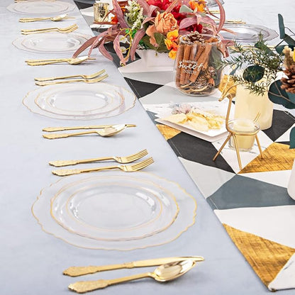 YOUBET 125PCS Clear Gold Plastic Plates - Image 8