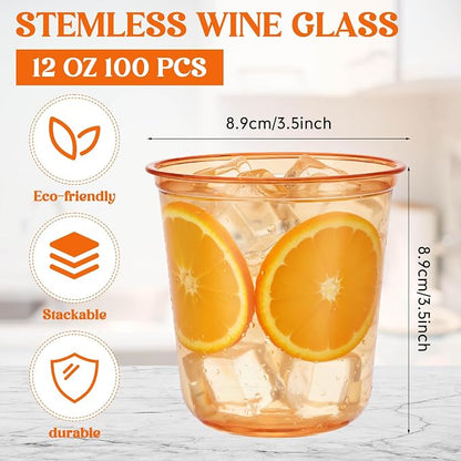 Ziliny 100 Pcs Disposable Stemless Glasses 12oz Crystal Plastic Wine Glasses - Image 3