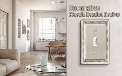 Henne Bery Sunken Pearls Heavy Duty Decorative Wall Plate Switch Plate Outlet Cover (Single Toggle, 2 Pack, Satin Nickel)
