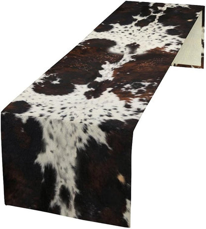 Cow Animal Skin Print Table Runner, Rustic Cottage Country Farm Animal Fur Skin by SXXLDNG