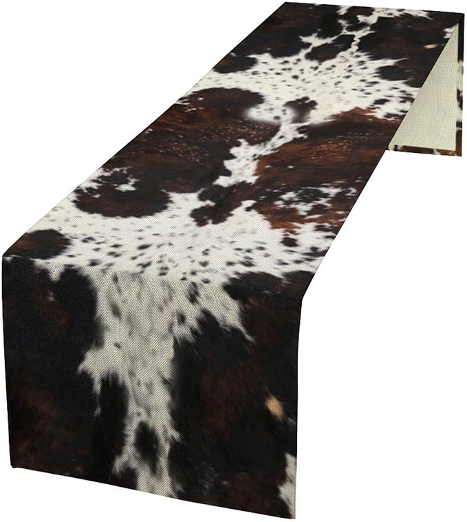 Cow Animal Skin Print Table Runner, Rustic Cottage Country Farm Animal Fur Skin by SXXLDNG