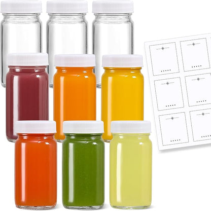 9 Pack 2 oz Glass Shot Bottles w/ White Lids & 9 Labels - Image 8