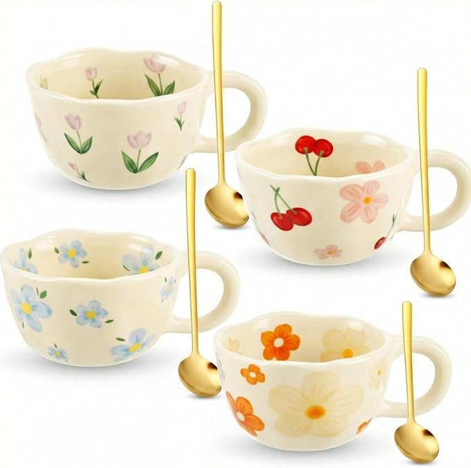 Vesici 4 Pack Ceramic Flower Coffee Mug by Vesici
