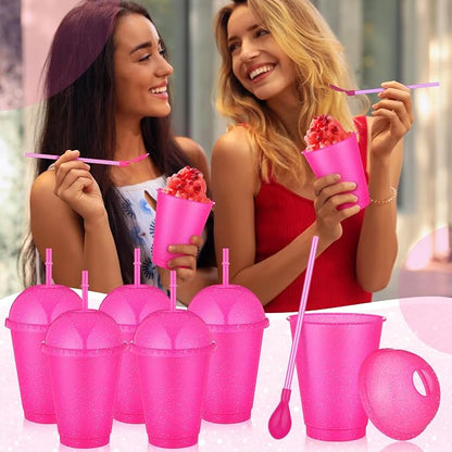 6 Set Slushie Cups with Dome Lids and Straws Detachable Spoon Straws Reusable - Image 7
