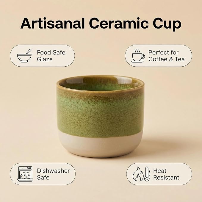 Ceramic Espresso Cups 3oz Small Modern Coffee Cup Thick Walled, Handleless - Image 4