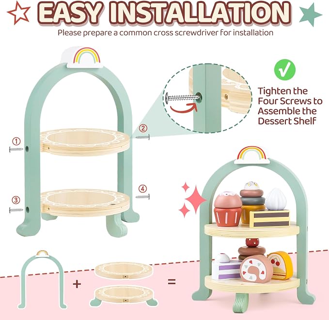 Wooden Cake Toys Tea Party Set Desserts Food Toy - Image 7