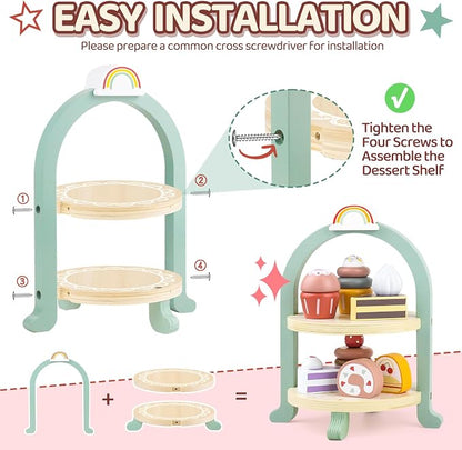 Wooden Cake Toys Tea Party Set Desserts Food Toy - Image 7