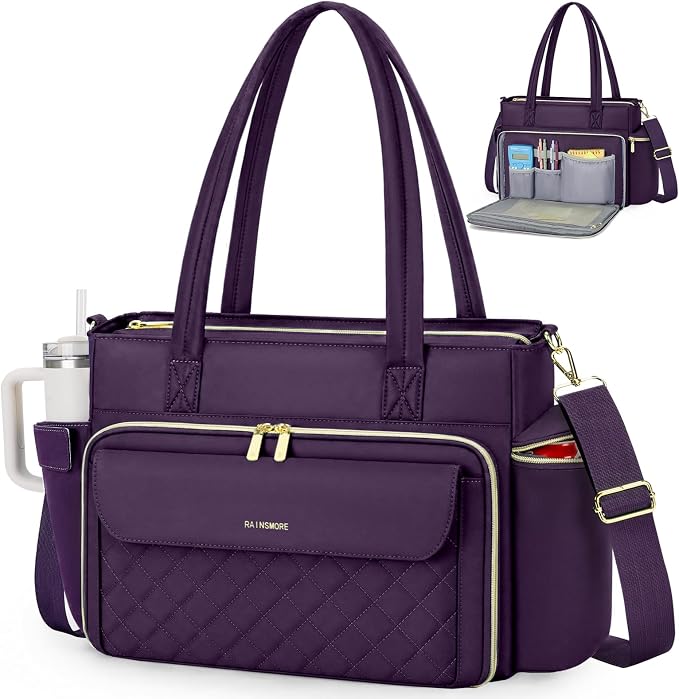 RAINSMORE Teacher Bag for Women, 15.6" Laptop Work Tote, 40oz Cup Holder | by RAINSMORE