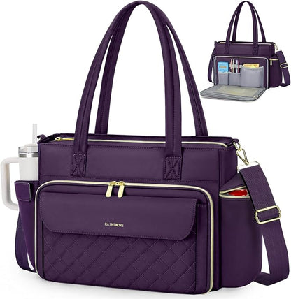 RAINSMORE Teacher Bag for Women, 15.6" Laptop Work Tote, 40oz Cup Holder | by RAINSMORE