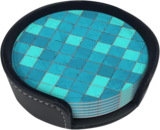 Ocean Blue Turquoise Scales Leather Coasters Set of 6 by Nameapo