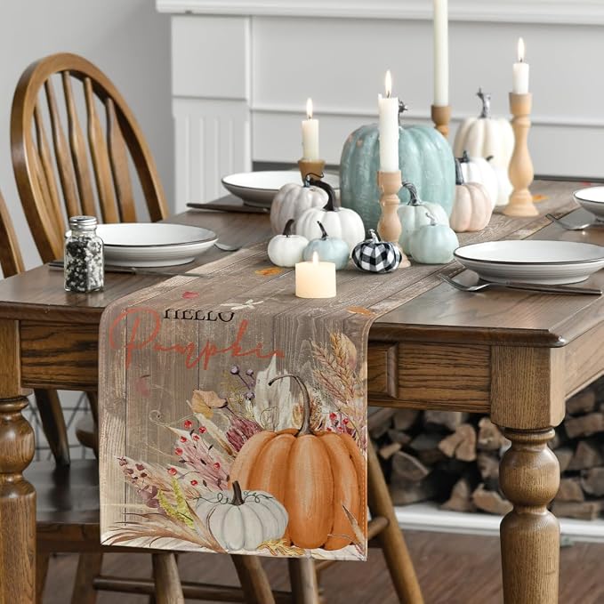 Artoid Mode 210 GSM Fall Table Runner 13x72 Inch Home Party Decor | Wood Hello - Image 3