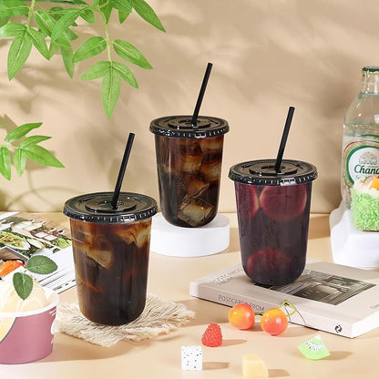 tchrules 50 Set 16oz Black Round Bottom Plastic Cups - Image 3
