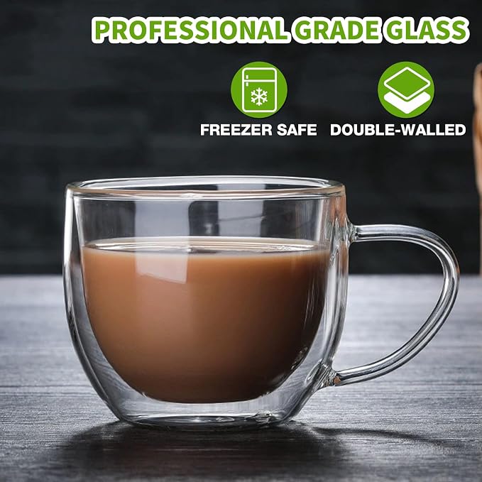 Double Walled Glass Coffee Mugs Set of 2, 8 oz Hand Blown Insulated mugs - Image 4