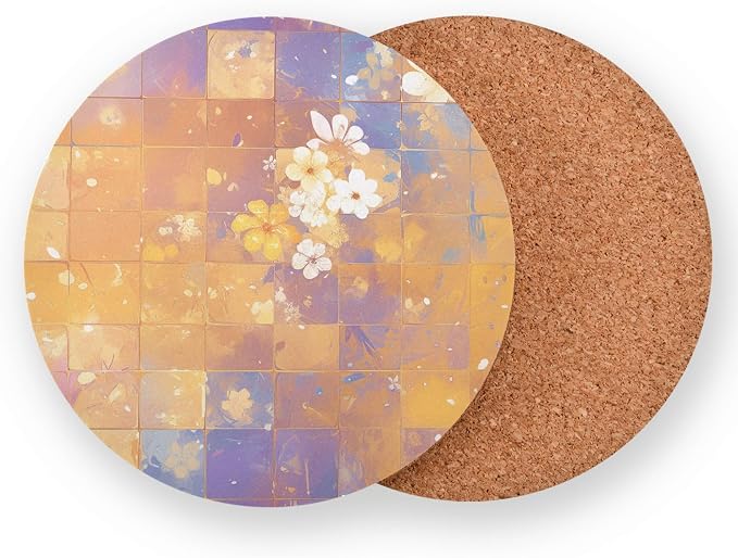 Retro Checker Board Groovy Flower Oil Painting Coaster - Image 2