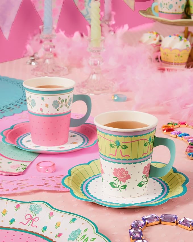 xo, Fetti 32 Tea Party 9oz Cups and Saucers Set | Garden Birthday Decor | Piece - Image 4