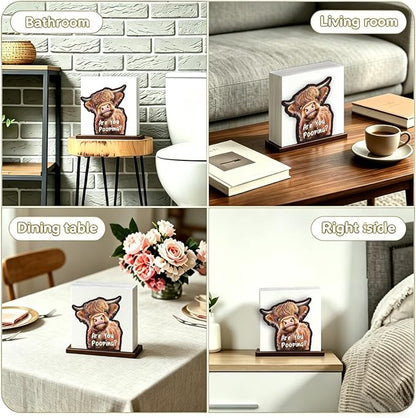 Cute Wooden Napkin Holder Highland Cow Design Farmhouse Cow Are You Pooping - Image 4