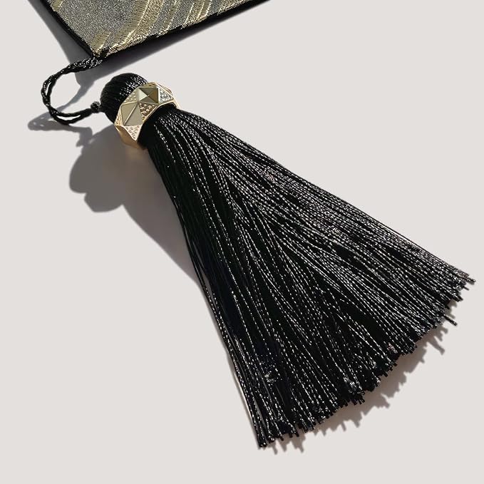 Elegant Black Table Runner, Modern Abstract Geometric, Tassels | Table Runners - Image 3