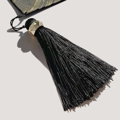 Luxury Modern Black Table Runner, Abstract Geometric, Fancy Tassels | Table - Image 3